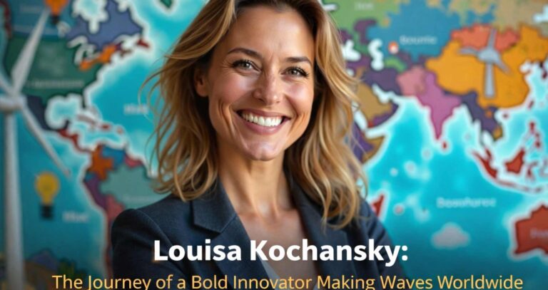 Louisa Kochansky portrait with innovation and sustainability icons