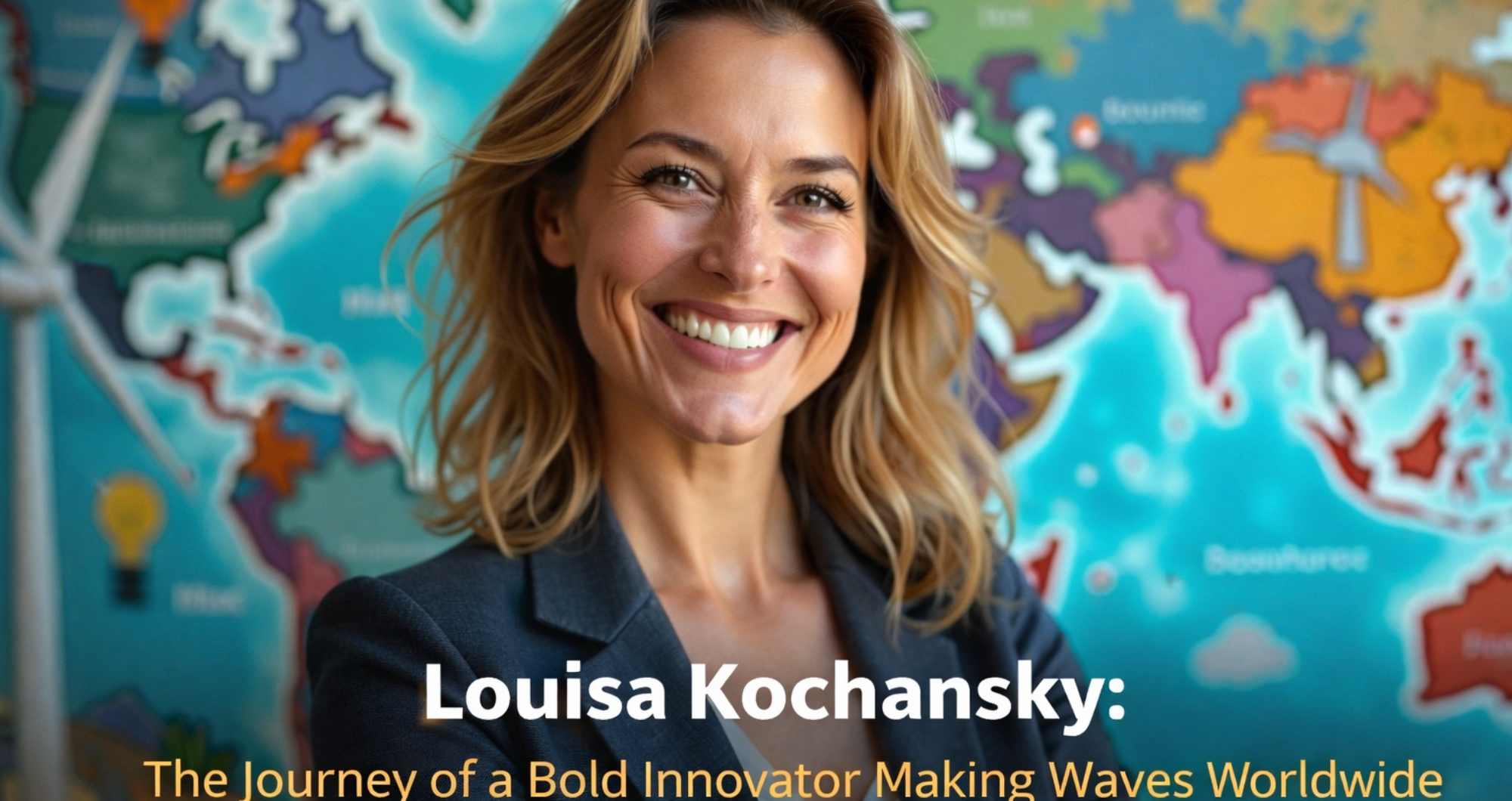 Louisa Kochansky portrait with innovation and sustainability icons